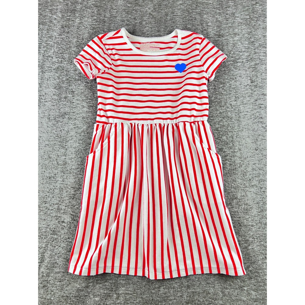 Cat Sonnet Red White Stripe Blue Heart Pocket Dress Toddler Girls‎ 3T 4T